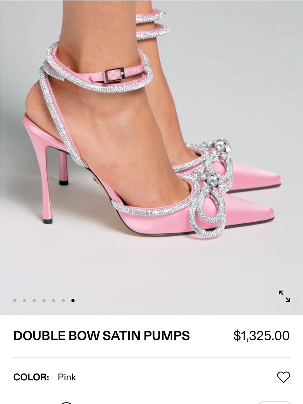 MACH & MACH Pink Satin Crystal Bow Ankle-Strap Pumps